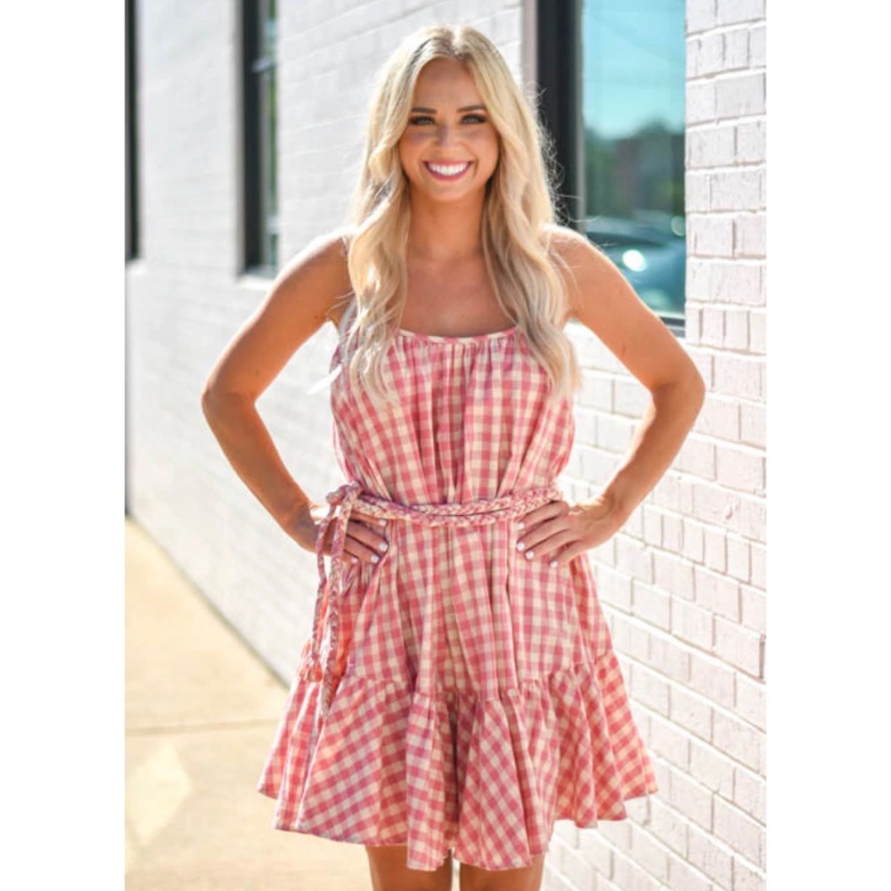 The Impeccable Pig Spin Around Pink Gingham Babydoll Peasant Dress